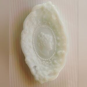 Fostoria Jenny Lind Milk glass dresser tray or pin dish.